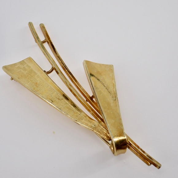 Amerik K&L Germany Art Deco Mid Century Modern Brooch Pin Gold Tone  2.5" - Picture 7 of 7